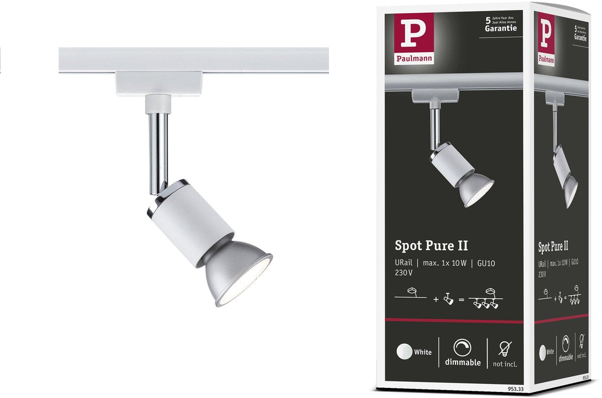 Paulmann urail railspot pure ii losse spot gu10 max. 10w dimbaar 230v wit, chroom