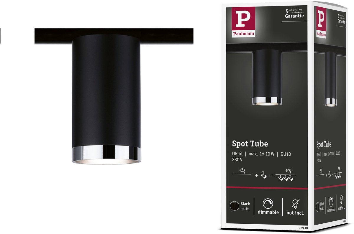 Paulmann Urail Rail Spot Tubo Loose Spot GU10 Max. 10w dimmerabile 230v nero opaco, cromo