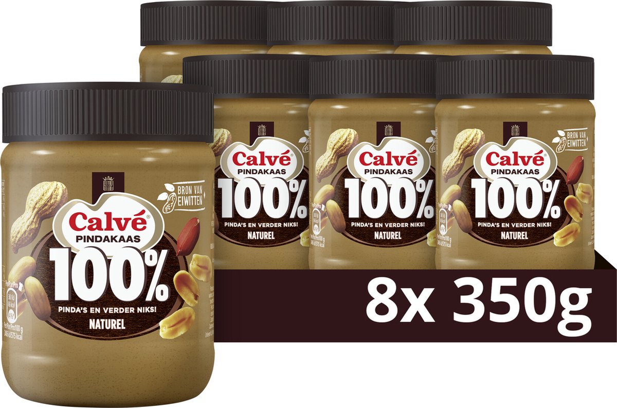 Calvé pindakaas - 100% naturel - 8 x 350 g - voordeelverpakking