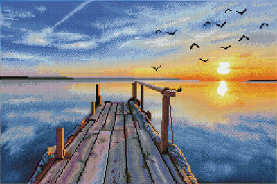 Diamond dotz® pittura diamante adulti - pietre rotonde - pacchetto completo - hobby - - dd12.051 - paesaggio - tramonto al molo 71 x 47 cm