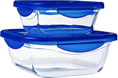 Pyrex - ciotola cook go quadrata con coperchio set da 2 pezzi - vetro borosilicato - trasparente -