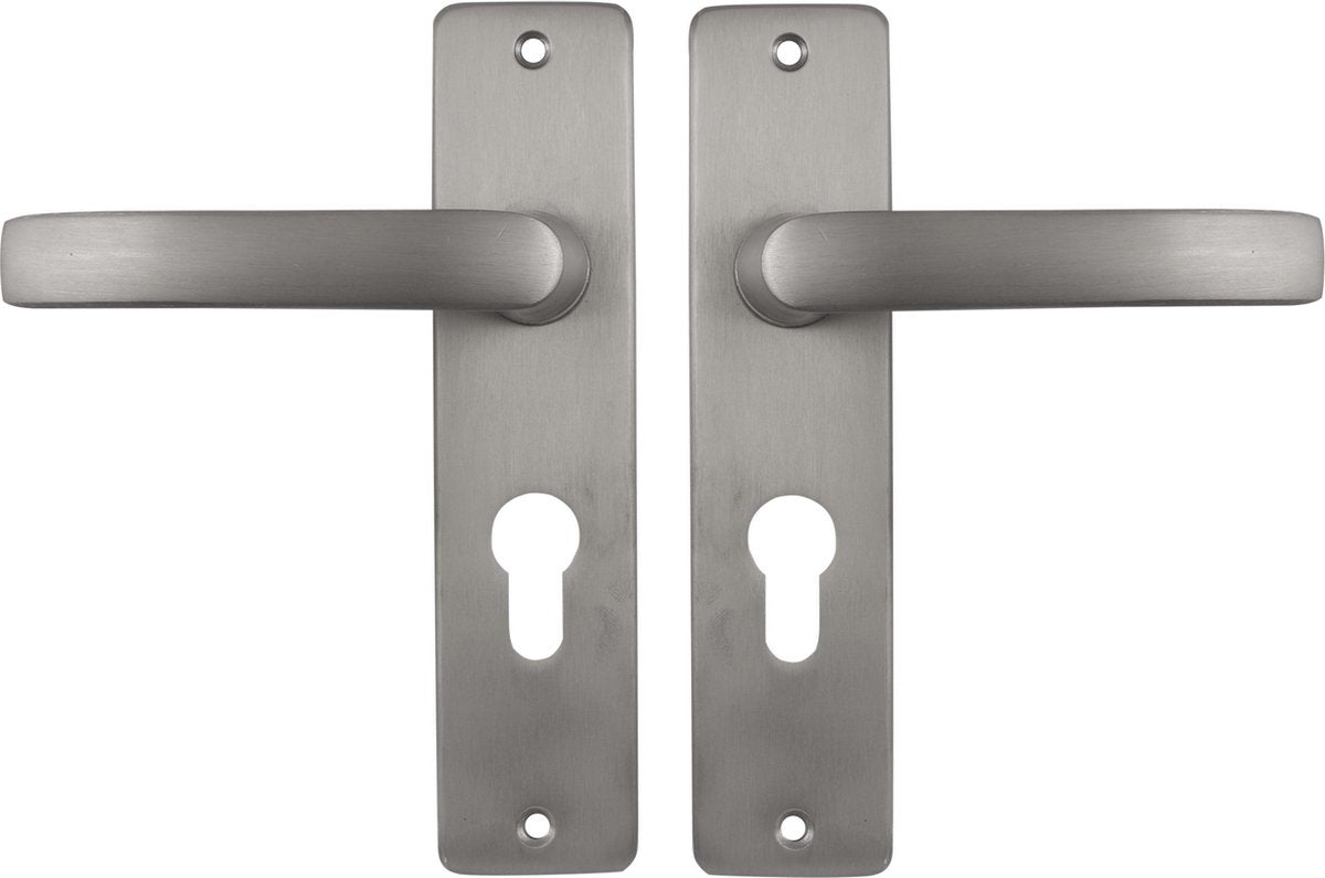 Starx deurklink zilver - rvs look â€“ deurbeslag â€“ deurschild voor profielcilinder (pc55) â€“ deurklink blok