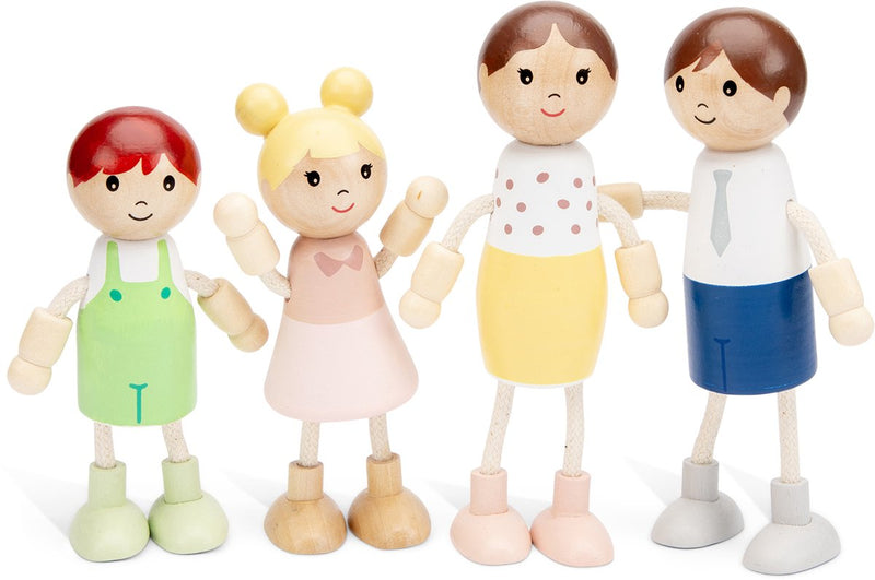 Woet ® muñecas de casa de muñecas de madera - familia de 4 muñecas - muñecos flexibles para casa de muñecas - fsc - juguetes de rol - a partir de 3 años