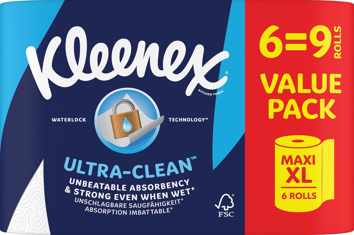 Carta da cucina Kleenex - Rotolo da cucina Ultra Clean - 6 rotoli maxi XL - Confezione risparmio
