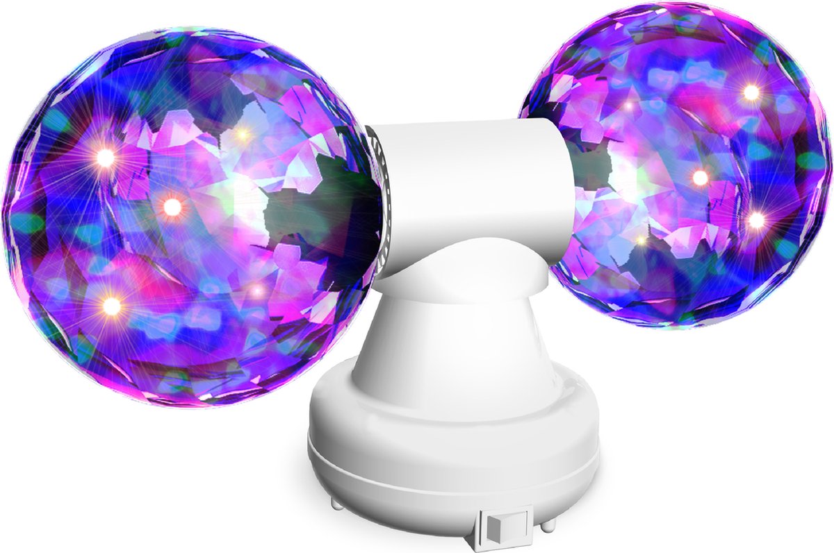 Partyfunlights - dubbel roterende discobollen - facetten - multicolor led - wit