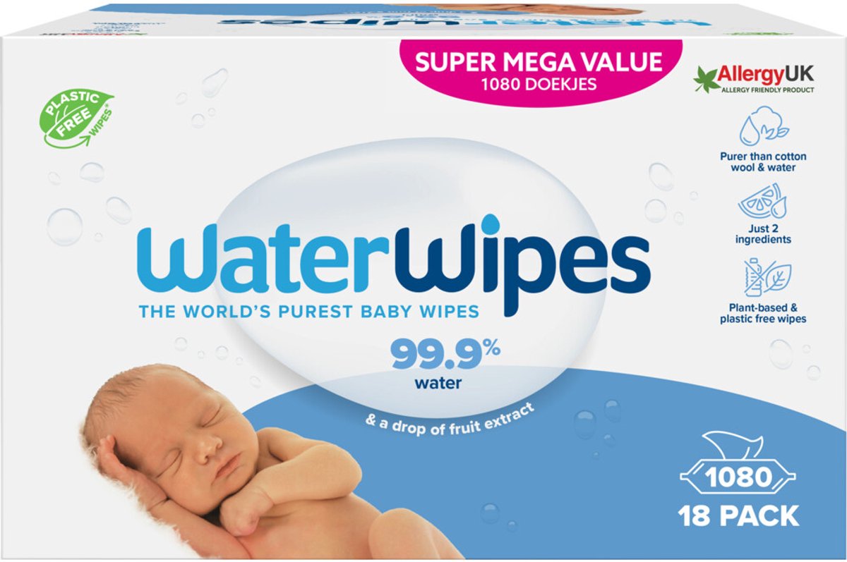 Salviette baby Waterwipes biologiche - 18 x 60 pezzi - 1080 salviette