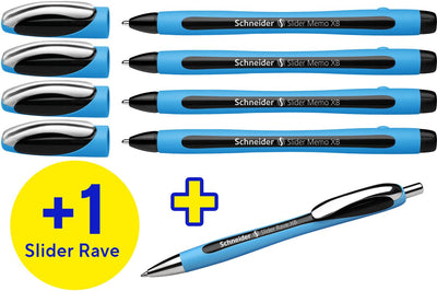 Schneider Writing Instruments Bolígrafo Schneider - Slider Memo - Caja de 4 + 1 Slider Rave gratis - s-150245