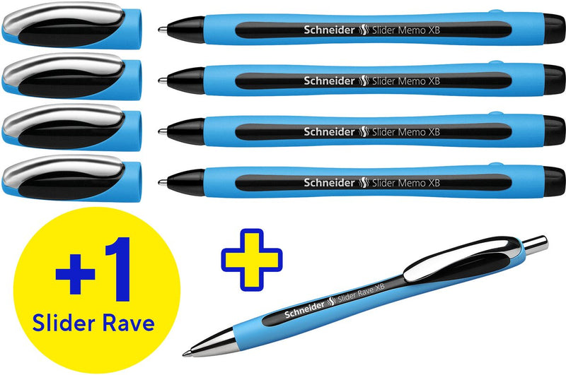 Schneider Writing Instruments Bolígrafo Schneider - Slider Memo - Caja de 4 + 1 Slider Rave gratis - s-150245