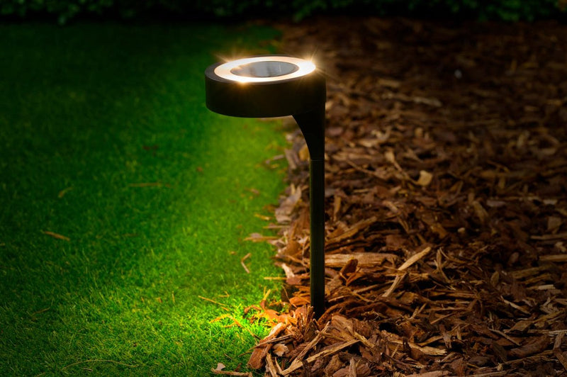 Lampada solare da giardino Grundig - illuminazione da giardino con luce bianca calda a energia solare - lampada da esterno con picchetto - Lampada solare a LED ip44 - ø10 x 29 cm - nera