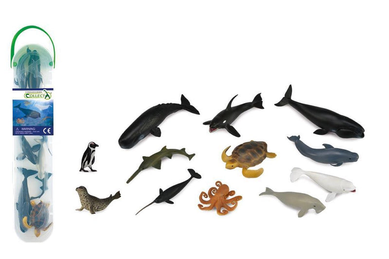 Mini set di figurine Collecta - 12 animali marini - animali marini - dipinti a mano - miniatura