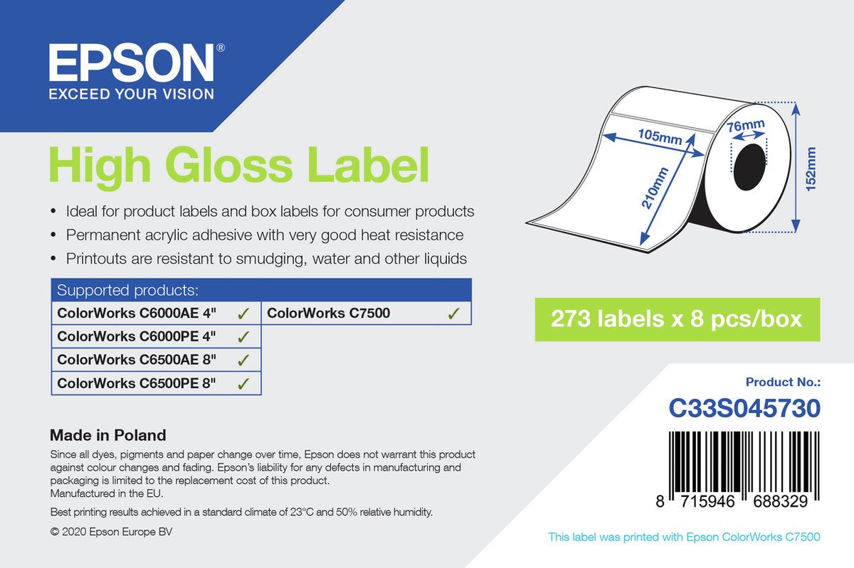 Epson high gloss label - die-cut: 105mm x 210mm, 273 labels