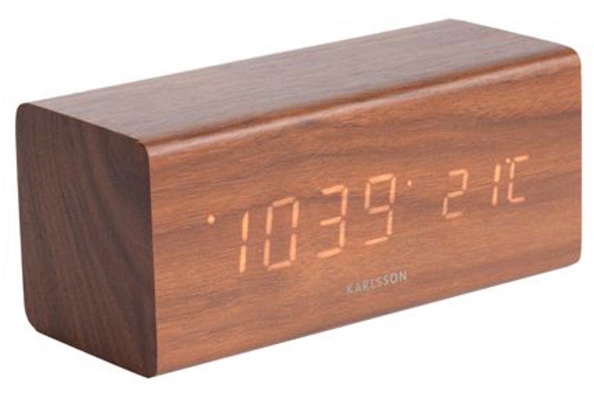 Bloque de despertador Karlsson - madera oscura - 16x7,2x7cm - escandinavo - despertador para dormitorio - despertadores