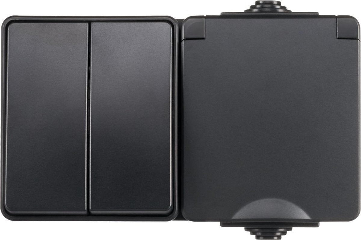 Toma de pared combinada de superficie para mostrador LED e interruptor en serie | ip55 - negro