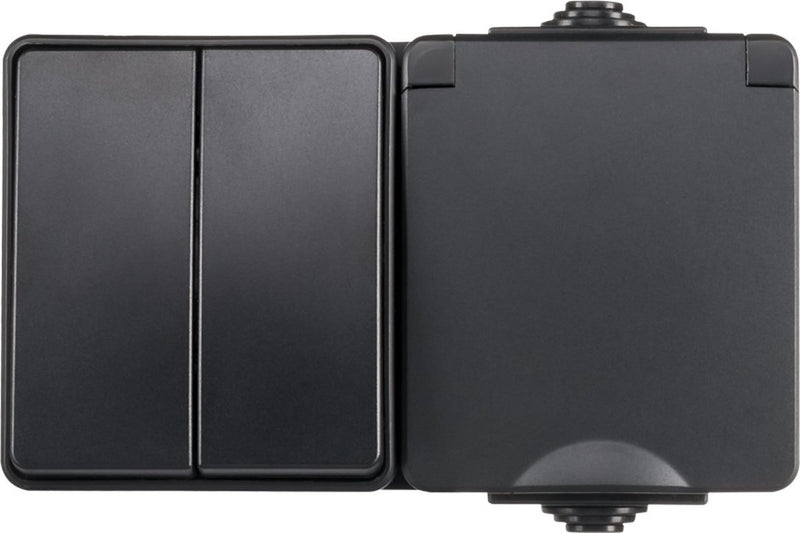 Presa a muro combinata da bancone LED con montaggio su superficie e interruttore in serie | ip55-nero