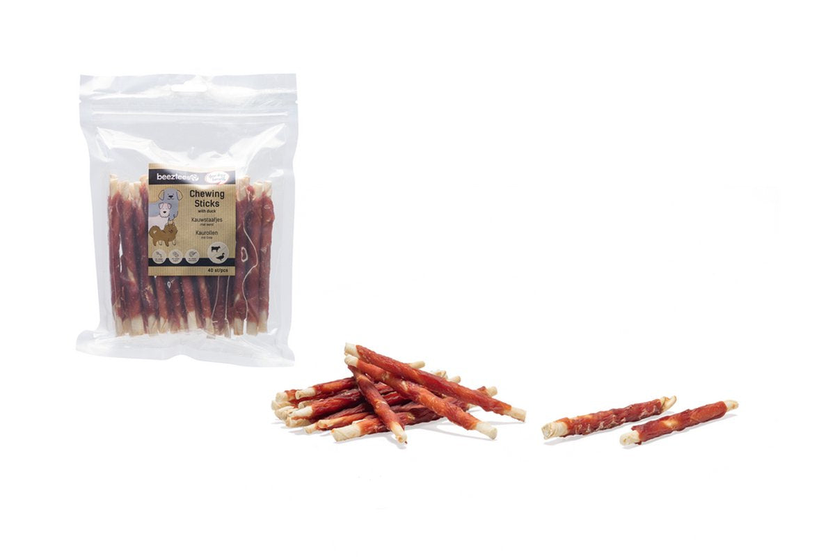 Bastoncini da masticare Beeztees con anatra - 40 pezzi - 12 cm - snack per cani - snack da masticare - confezione risparmio
