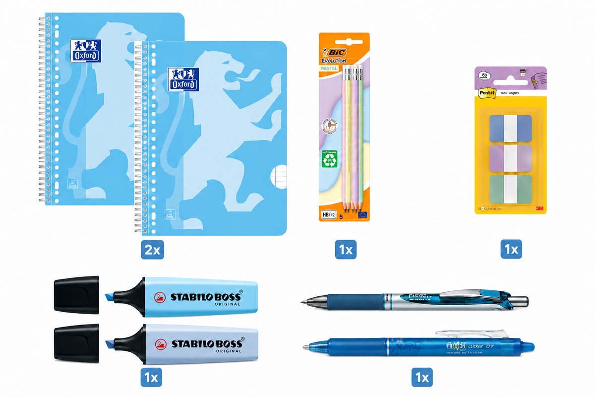 Oxford ritorno a scuola - set per la scuola - blocco per lezioni A4+, penne, evidenziatori - blu pastello