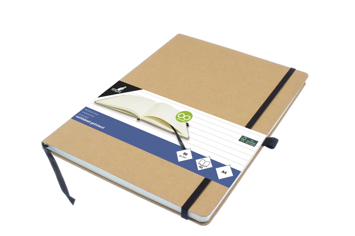 Cuaderno canguro - a4 - kraft - con cordón - con elástico, cinta y portabolígrafo - k-552161