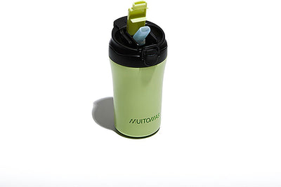 Bottiglia termica Muitomas - doppio rivestimento isolante - 350 ml - tappo con chiusura - 12 ore di bevande calde o 24 ore di bevande fredde - verde