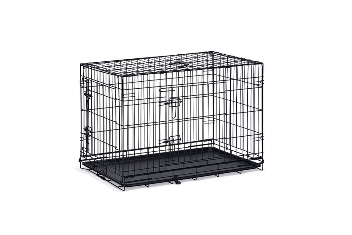 Beeztees hondenbench l - bench - 2 deuren - inklapbaar - zwart - 91x61x66 cm