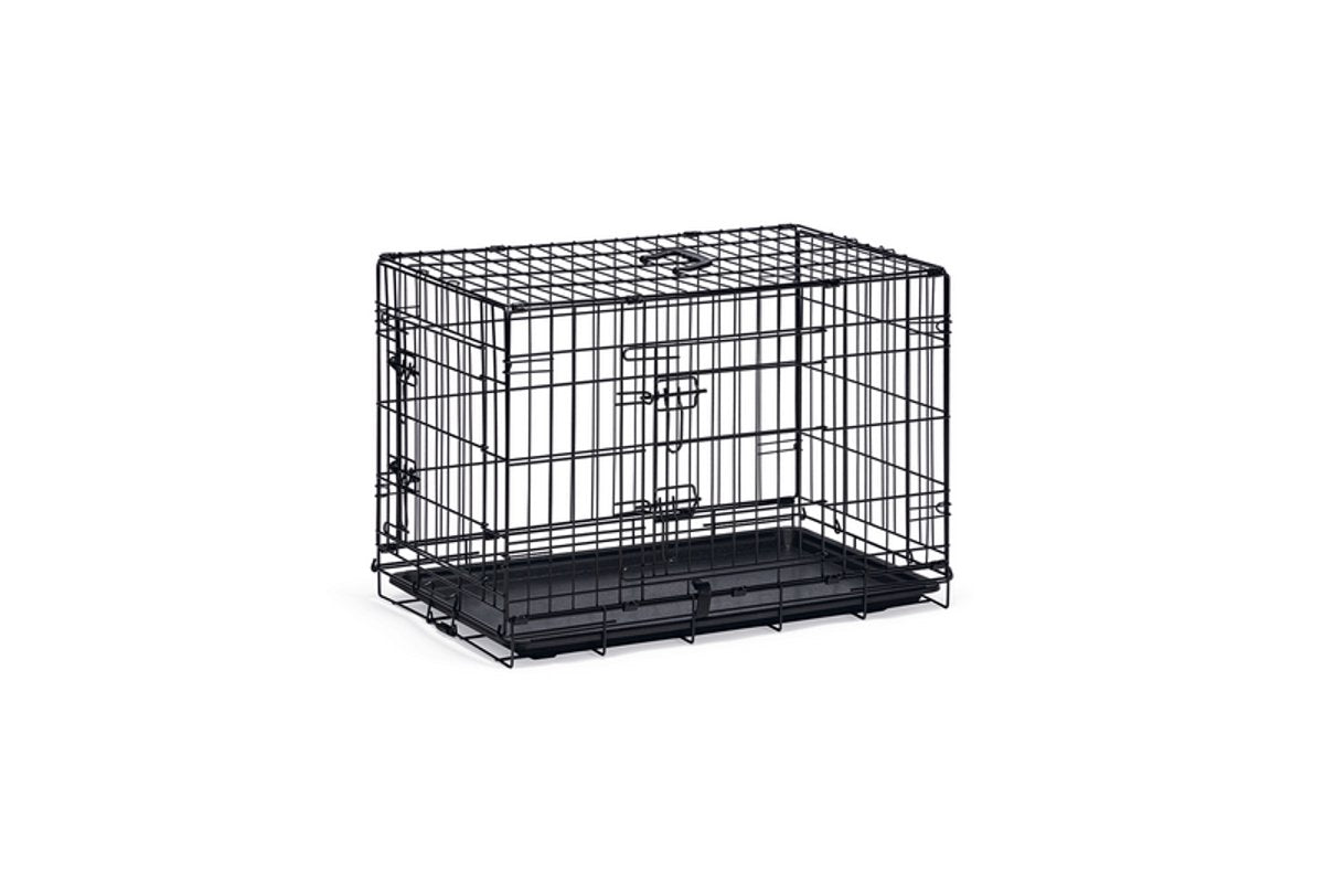Beeztees hondenbench m - bench - 2 deuren - inklapbaar zwart - 81x55,5x61,5 cm