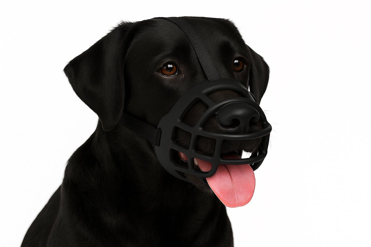 Flamingo muilkorf honden – zachte siliconen muilkorf hond verstelbaar – maat xl – model benzo zwart