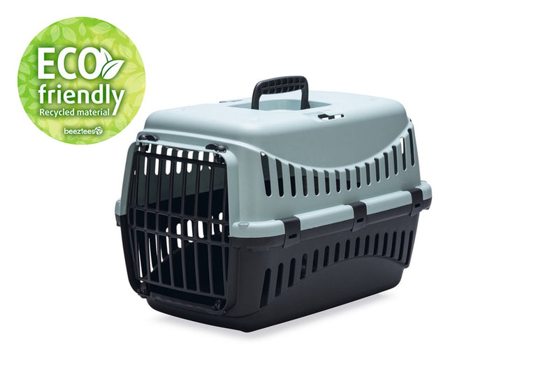 Beeztees gipsy eco cesta de viaje gato - caja de transporte gato mascota pequeña - tapa extraíble azul claro negro - l - 58x38x38 cm