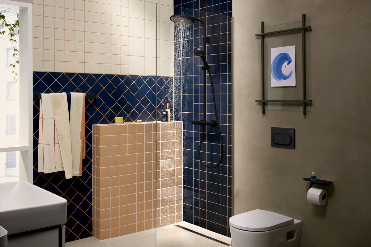 Hansgroheactivatera s - showerpipe - ecosmart+ water saving - 240mm - funzione 1 getto - nero opaco - con termostato