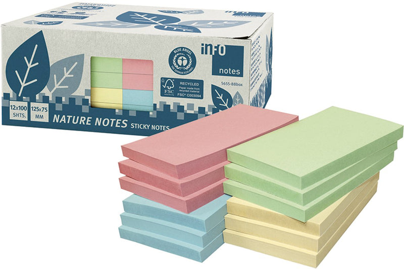 Note informative note adesive informative - riciclate - 12 x 100 fogli - 125x75 mm - giallo, verde, rosa, blu - in-5655-88