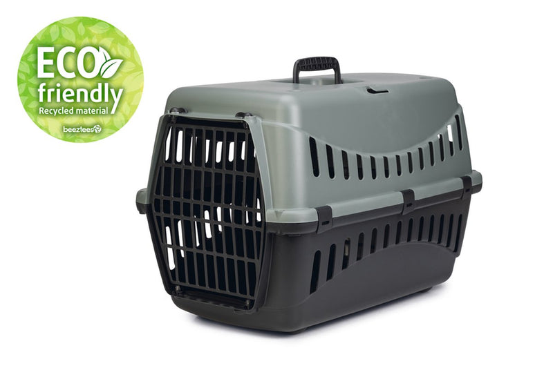 Beeztees gipsy eco cesta de viaje gato - caja de transporte gato mascota pequeña - tapa extraíble verde negro - l - 58x38x38 cm