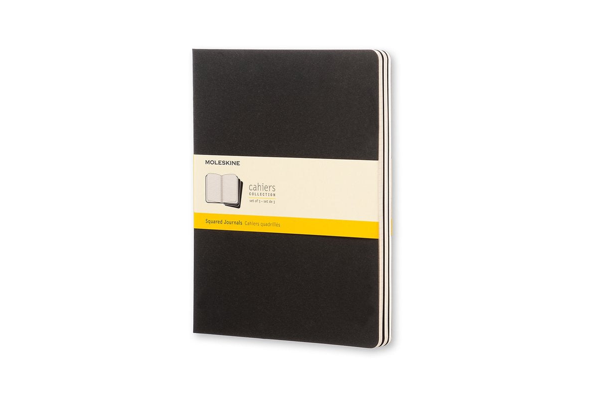 Moleskine cahier journals - extra large - geruit - zwart - set van 3