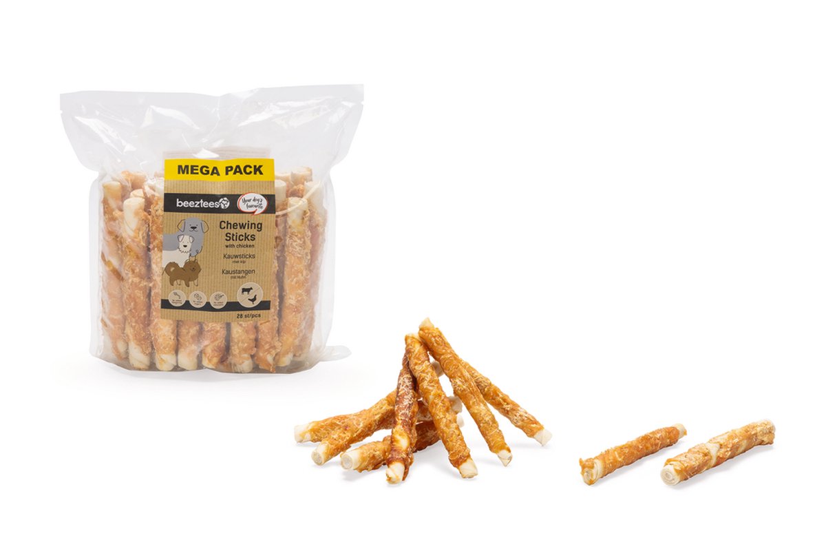 Bastoncini da masticare Beeztees con pollo - snack per cani - snack da masticare - confezione risparmio - 28 pezzi - 15 cm
