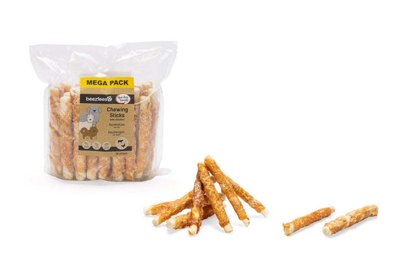 Beeztees palitos masticables con pollo - snack para perros - snack masticable - paquete económico - 28 piezas - 15 cm