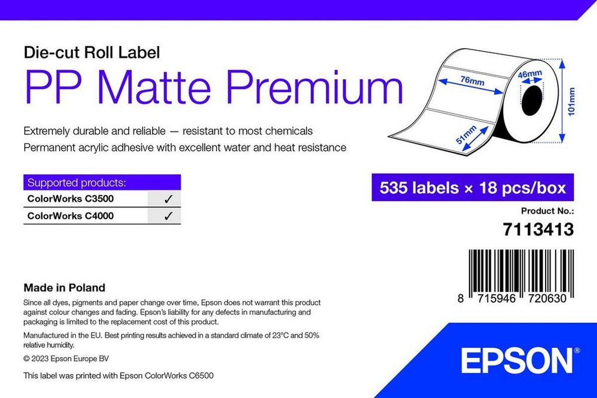 Etiqueta para impresora Epson 7113413 etiqueta para impresora autoadhesiva blanca