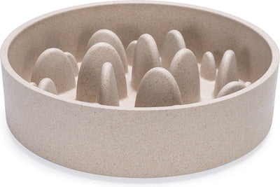 Diseñado por lotte pom cuenco antideslizante para perros - perro de alimentación lenta - cuenco de comida - apto para lavavajillas - bambú - beige - 1430 ml