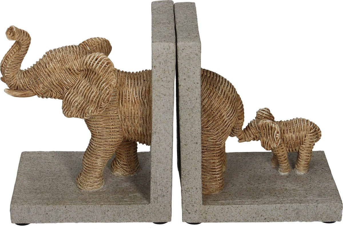 Elefante fermalibri HD con giovane aspetto in vimini naturale 25,5 x 8,8 x 15,5 cm set da 2