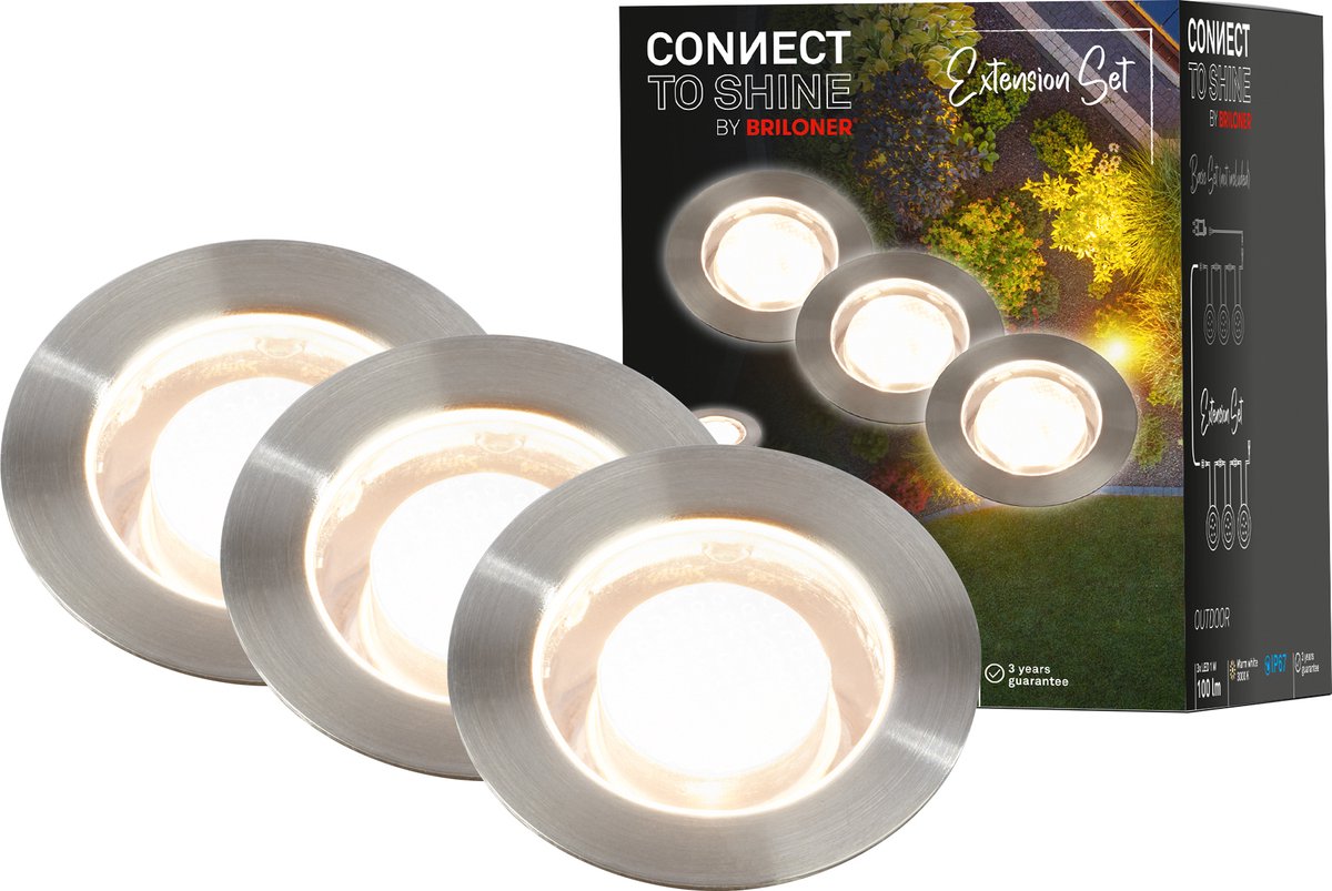 Briloner connect to Shine - Faretto LED da terra per esterno - set da 3 - set prolunga illuminazione giardino - luce bianca calda - ip67 - ø4,5x6,6 cm