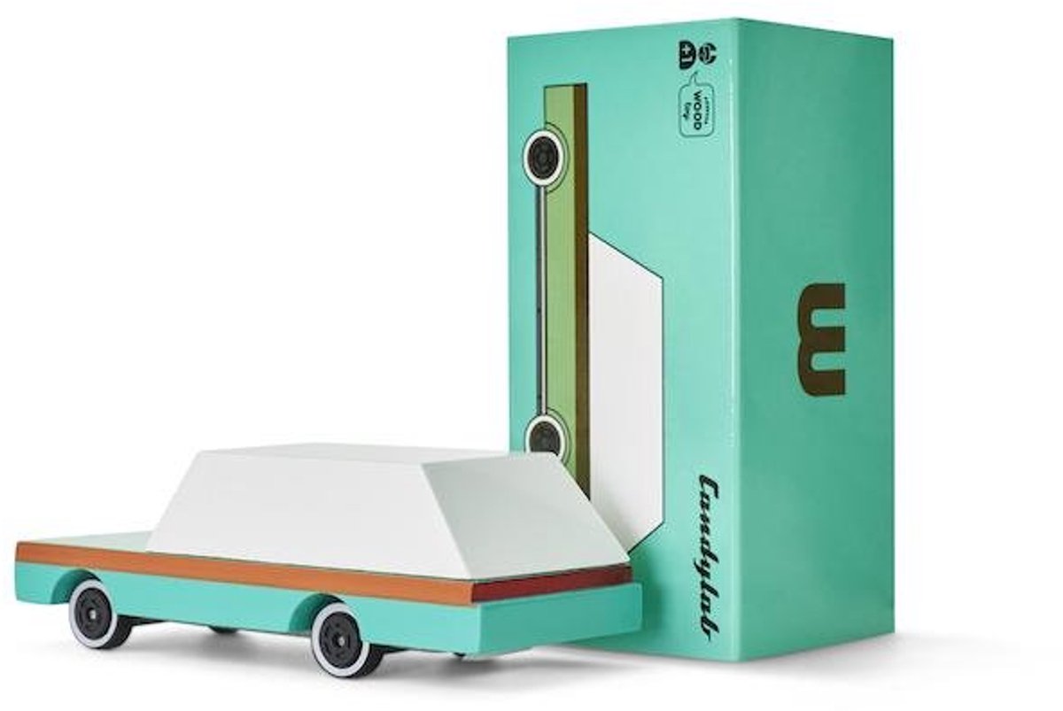 Candylab toys candycar world: wagon teal (f240) 8,9x4,1x3cm, wooden diecast, magnetic, in giftbox, 3+