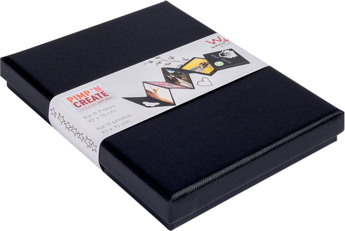 Walther fb-098-b leporello box pac - formaat 12 x 16,5 x 2 cm - 11 foto's 10x15 cm - zwart