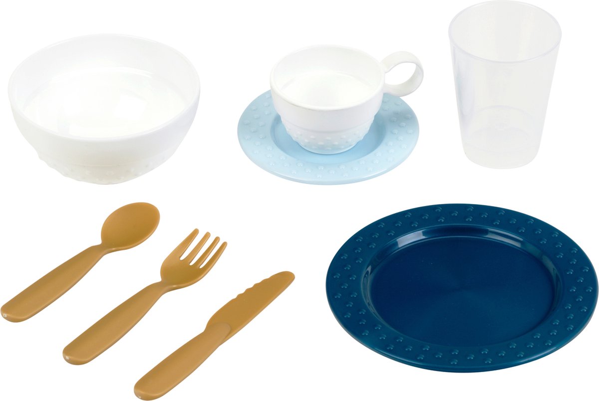Set di stoviglie Klein Toys - per 4 persone - bicchieri, ciotole per la colazione, piatti piani, set da caffè, set di posate - multicolore