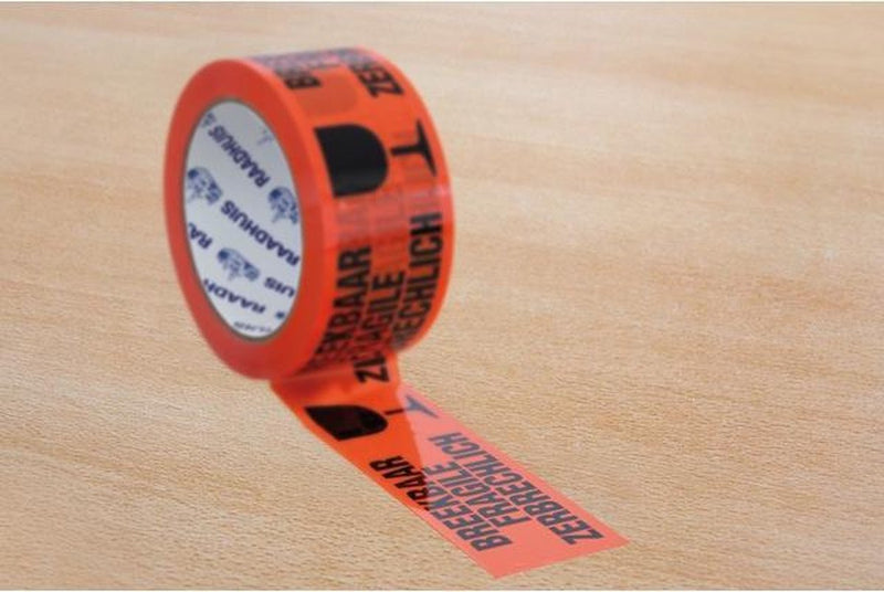 Raadhuis verpakkingstape - 50mmx66m - oranje - breekbaar - rd-351159