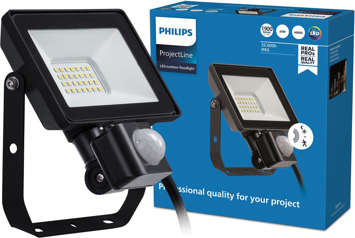 Philips Faretto LED Philips Projectline 20W luce bianca fredda - 4000K - sensore di movimento integrato
