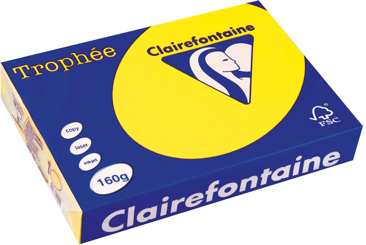 Clairefontaine trophée intens, gekleurd papier, a4, 160 g, 250 vel, zonnegeel