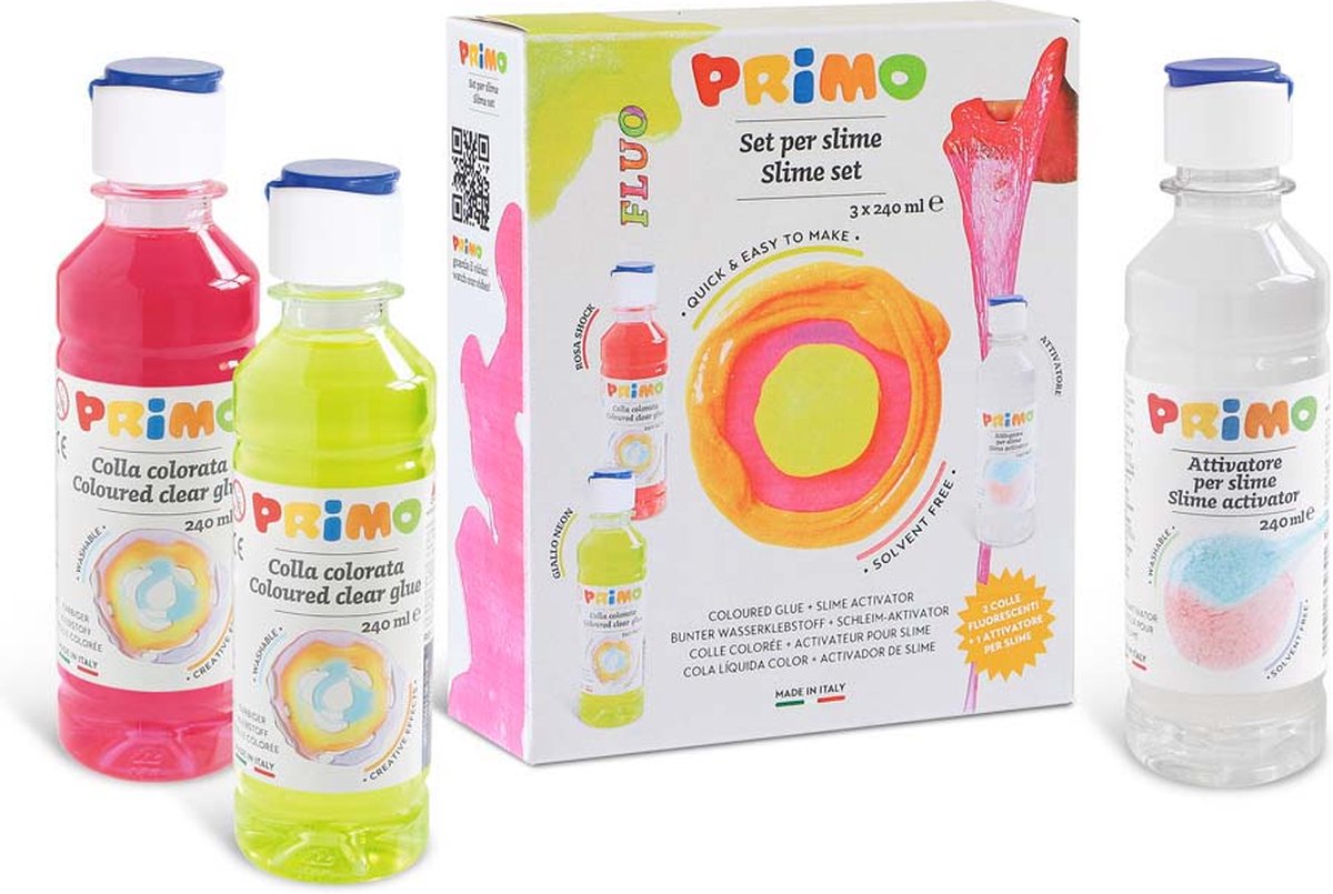 Primo | slijm maakset fluo (2 fluo kleuren + 1 activator) - slijm maken
