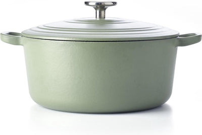 Cazuela de hierro fundido bk burdeos 24cm 4,2l - cacerola de inducción - cacerola de hierro fundido - apta para horno hasta 230 grados - tapa con anillos de goteo - interior esmaltado blanco - verde oliva