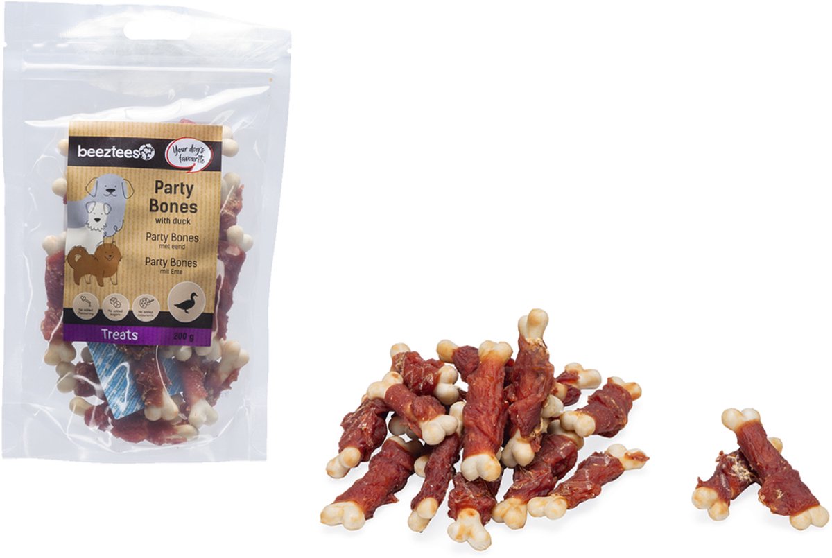 Beeztees prelibatezze party ossa con anatra - snack per cani - biscotti per cani - dolcetti per cani - 200 grammi
