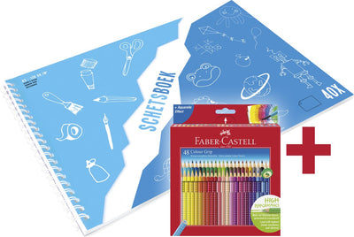 Matita colorata Faber-castell - impugnatura - 48 pezzi + quaderno per schizzi canguro a3 gratis - bianco - 120 grammi - 40 fogli - fc-112449-a