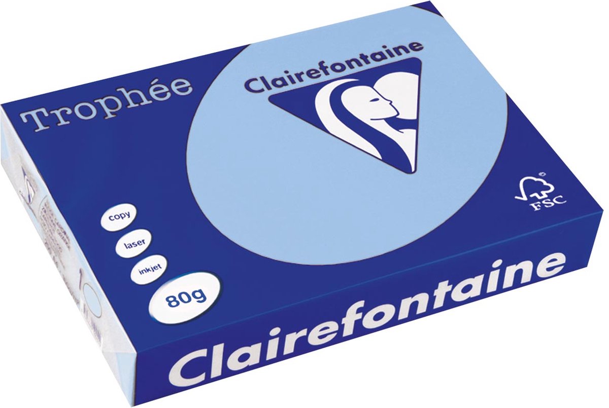 Clairefontaine trophée gekleurd papier, a4, 80 g, 500 vel, helblauw