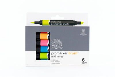 Winsor Newton 0290124 ProMarker Brush 6 Mid Tones Set | professional alcohol markers layout markers