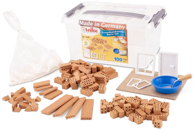 Teifoc ® construction box - basic set - more than 100 parts - real mini bricks with cement, bowl and trowel - building kit for children from 6 years