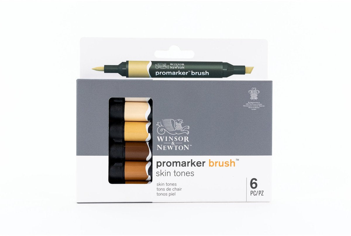 Winsor newton 0290127 promarker brush 6 skin tones set | professionele alcoholmarkers layoutmarkers